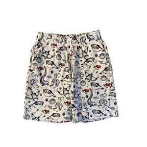 Kenzo Kids 10A 138 Printed Sweat Shorts Pull-On Elastic Waist Cotton Sea Print